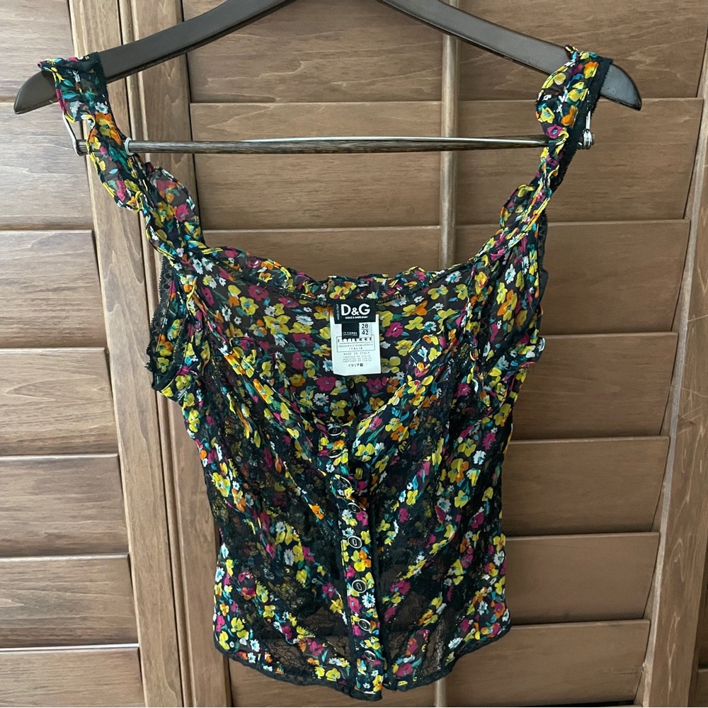 Dolce&Gabbana Y2K vintage rare floral lace sheer silk top size IT42 fits S-M